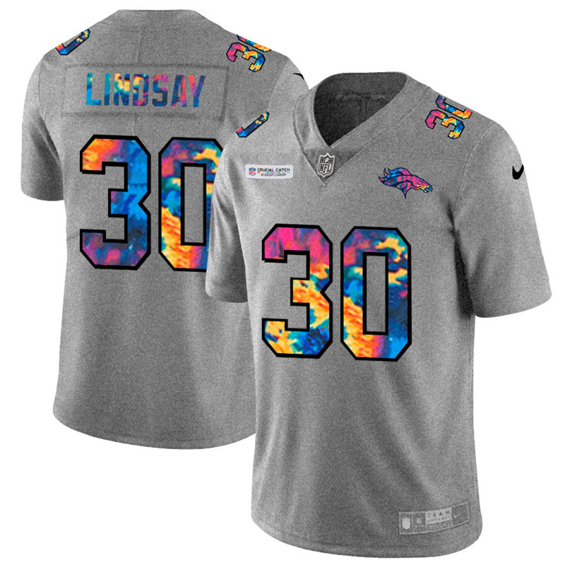 NFL Denver Broncos #30 Phillip Lindsay Men Nike MultiColor 2020  Crucial Catch  Jersey Grey->denver broncos->NFL Jersey